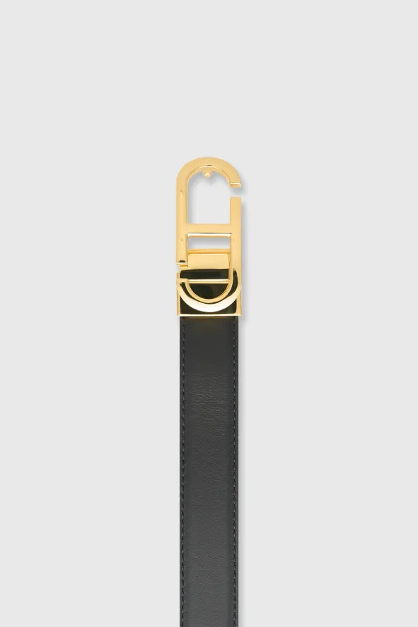 Damen-Ledergürtel, wendbar, schwarz, taupe, gold, mit Trophy-Schnalle