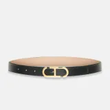Leren Dames Riem Reversible Zwart Taupe Goud Trophy Buckle