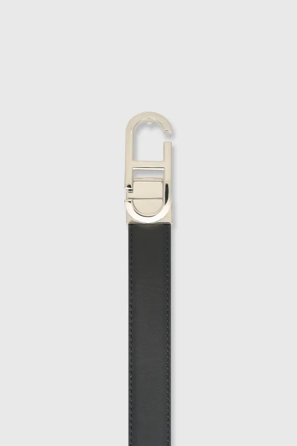 Leren Dames Riem Reversible Zwart Taupe Zilver Trophy Buckle