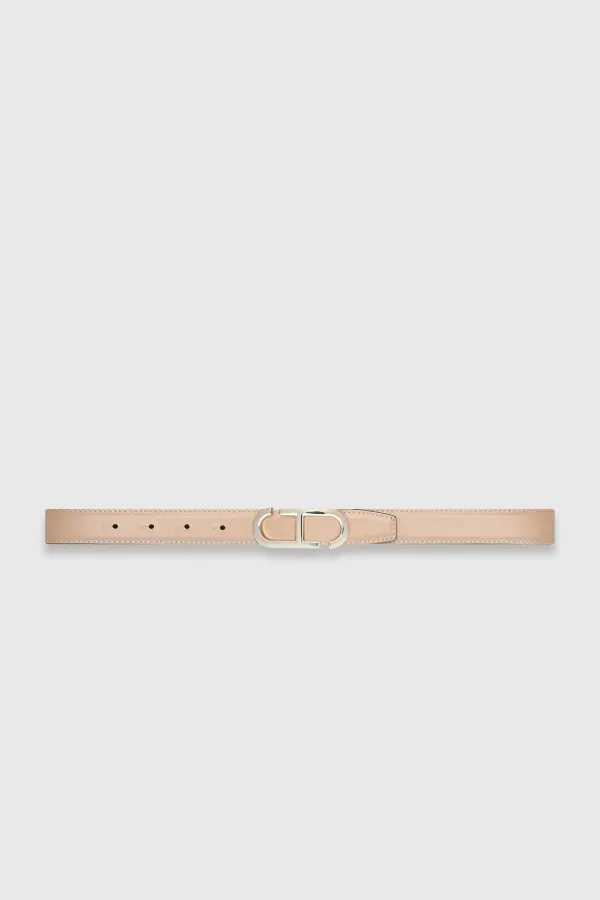 Leren Dames Riem Reversible Zwart Taupe Zilver Trophy Buckle