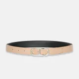 Leren Dames Riem Reversible Zwart Taupe Zilver Trophy Buckle
