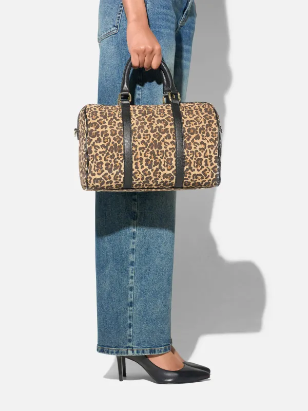 Leren Dames Tas Bowling Bag Suede Wade Panterprint
