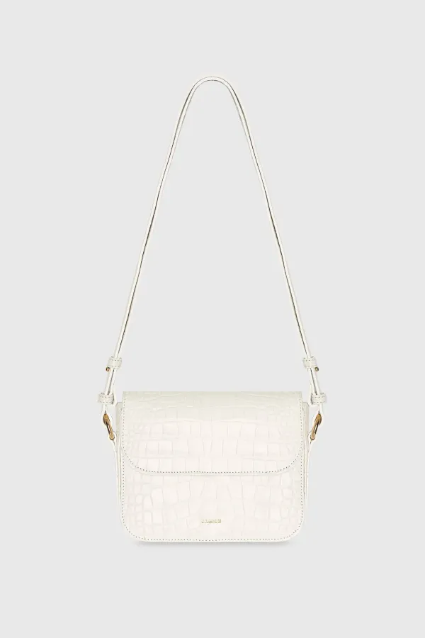 Lederhandtasche für Damen Elias Croco Off White