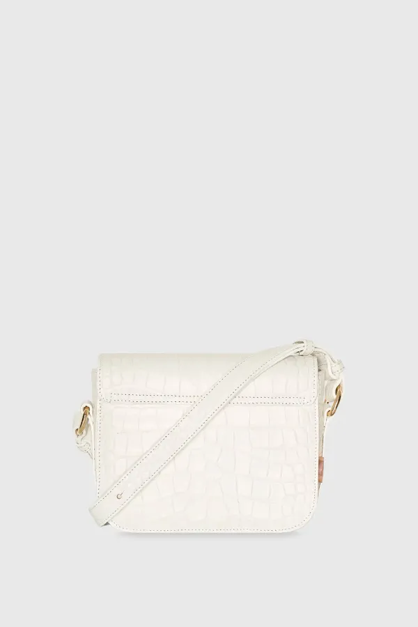 Lederhandtasche für Damen Elias Croco Off White