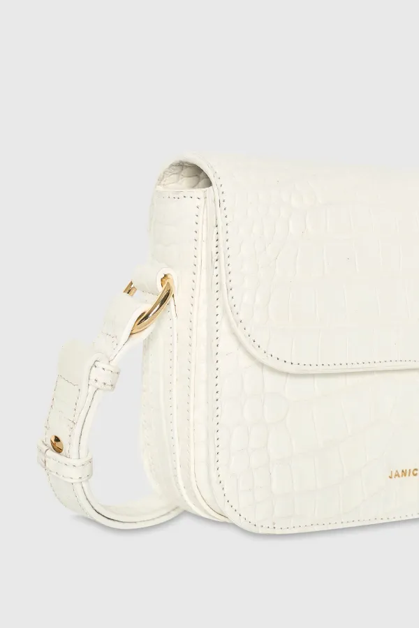 Lederhandtasche für Damen Elias Croco Off White