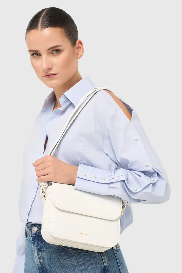 Lederhandtasche für Damen Elias Croco Off White