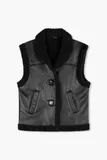 Leren Dames Vest Justin Zwart Metallic Bont