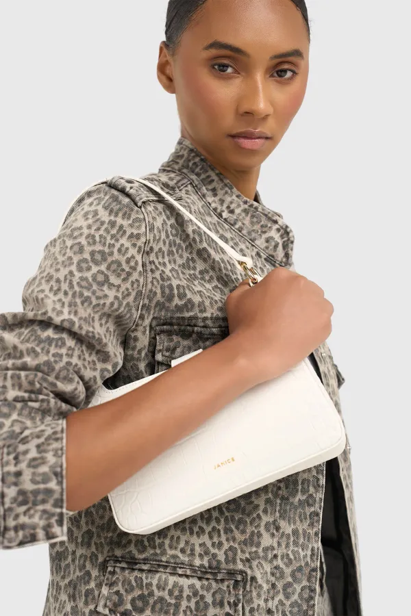 Lederhandtasche Off White Croco Conan