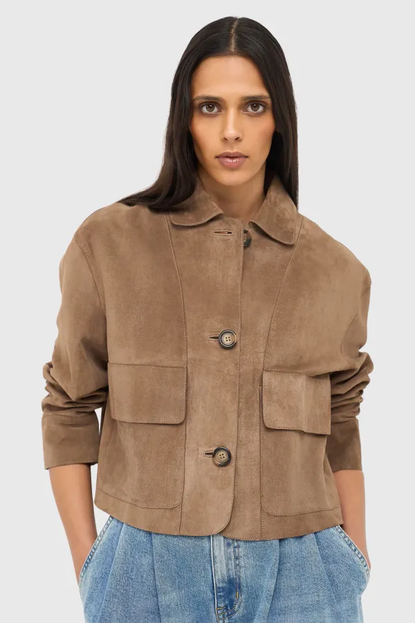 Lederjacke für Damen, William, braun, Wildleder
