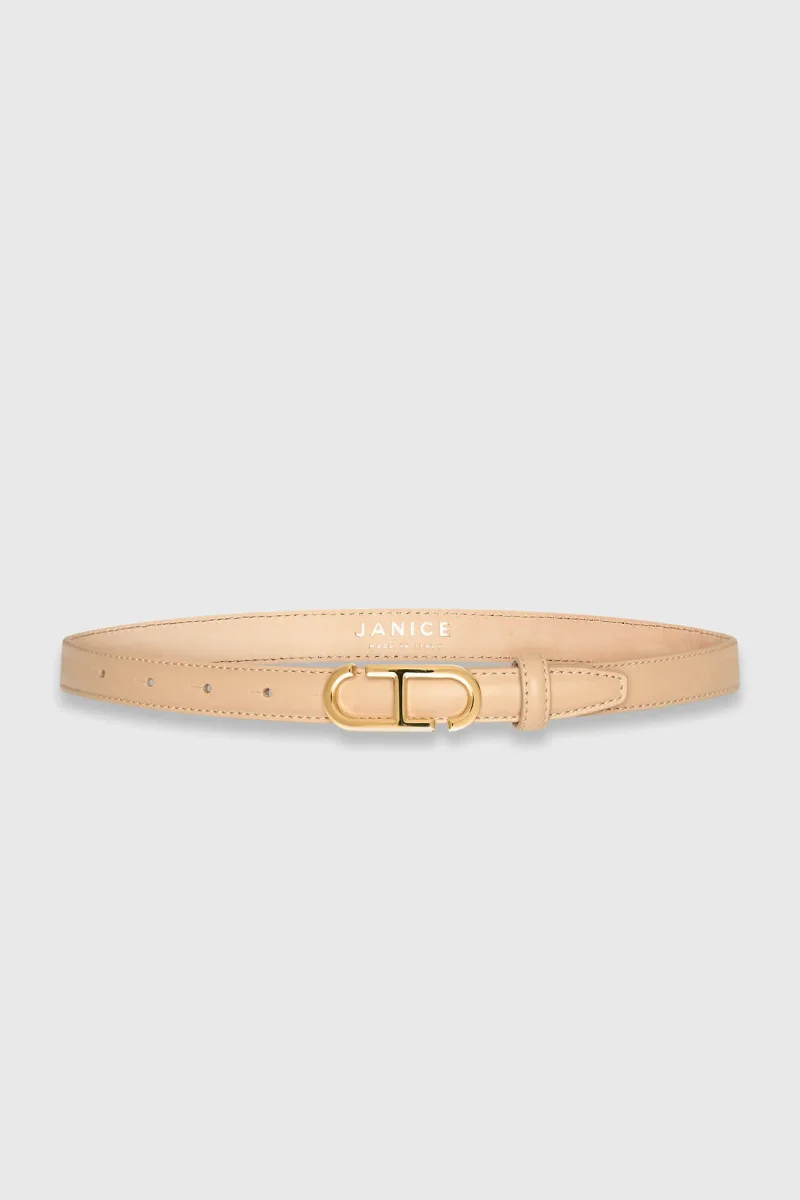 Women's Leather Belt - Trophy Beige with Gold Buckle