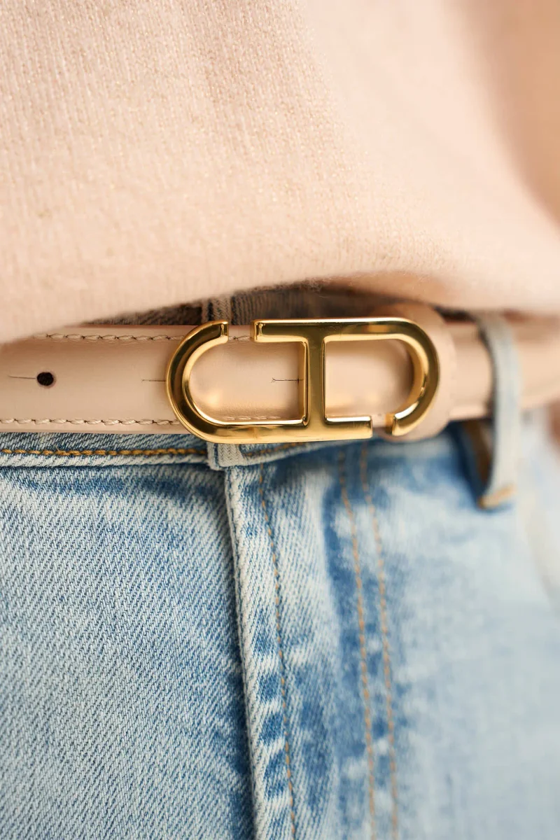 Women's Leather Belt - Trophy Beige with Gold Buckle