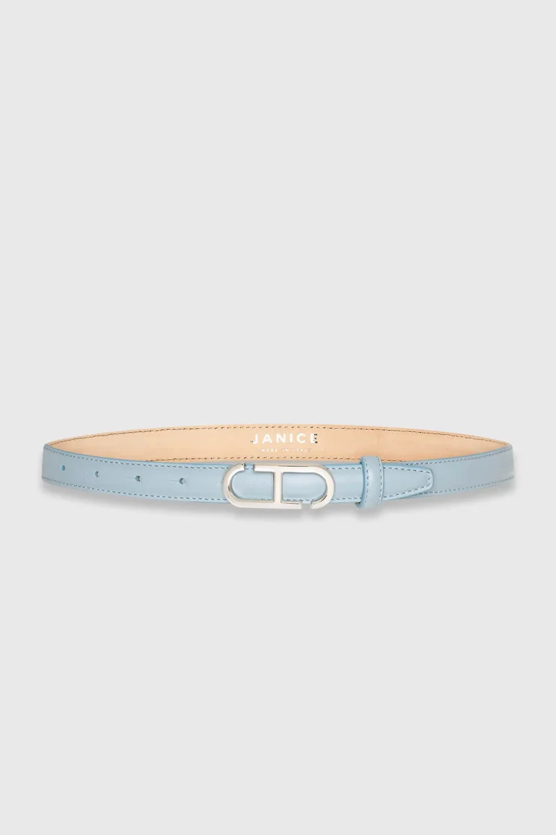 Women's Leather Belt with Trophy Buckle, Silver and Blue