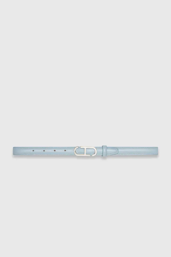 Lederriemen für Damen mit Trophy-Schnalle, silber-blau