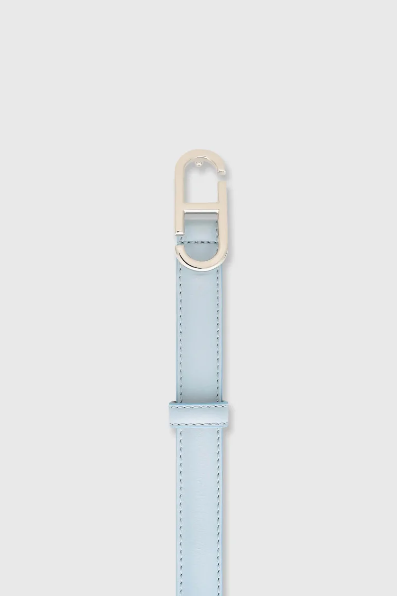 Women's Leather Belt with Trophy Buckle, Silver and Blue
