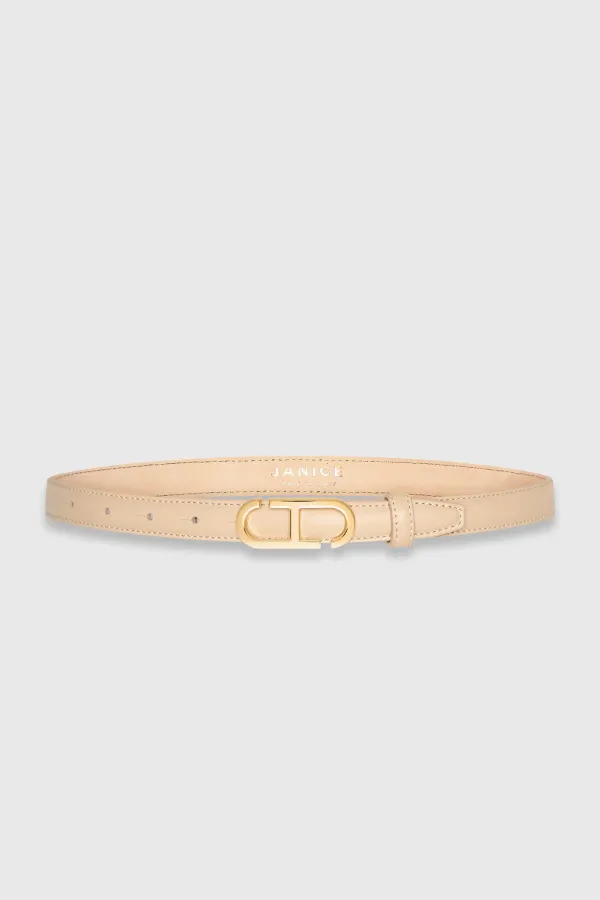 Women's Leather Belt with Trophy Design and Cream-Gold Buckle