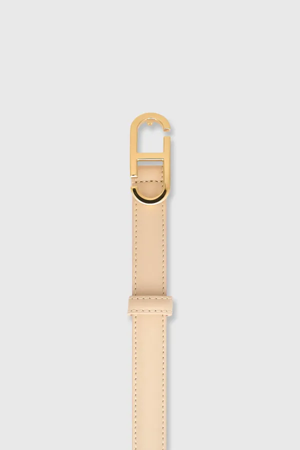 Women's Leather Belt with Trophy Design and Cream-Gold Buckle