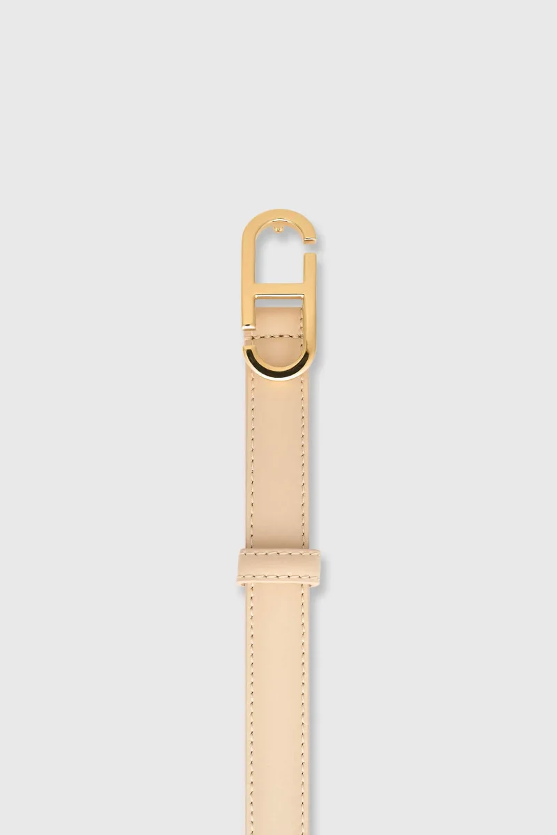 Women's Leather Belt with Trophy Design and Cream-Gold Buckle