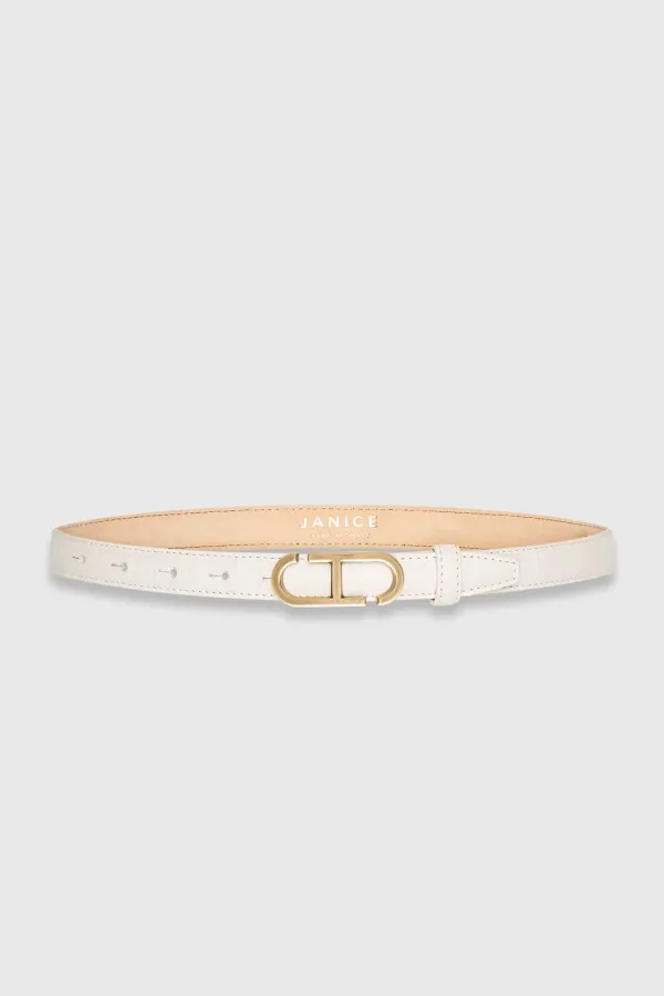 Lederriemen für Damen „Trophy“ in Off-White mit Krokoprägung und Messingschnalle