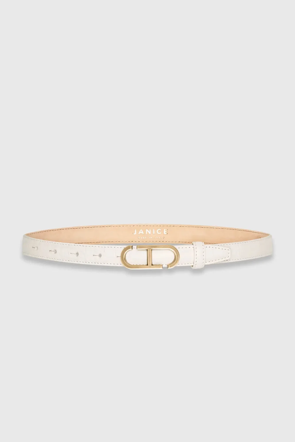 Women's Leather Belt - Trophy Off-White Croco with Brass Buckle