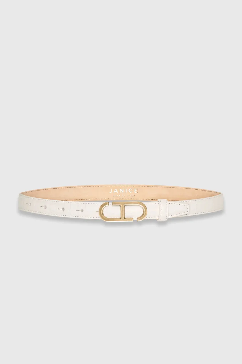 Women's Leather Belt - Trophy Off-White Croco with Brass Buckle