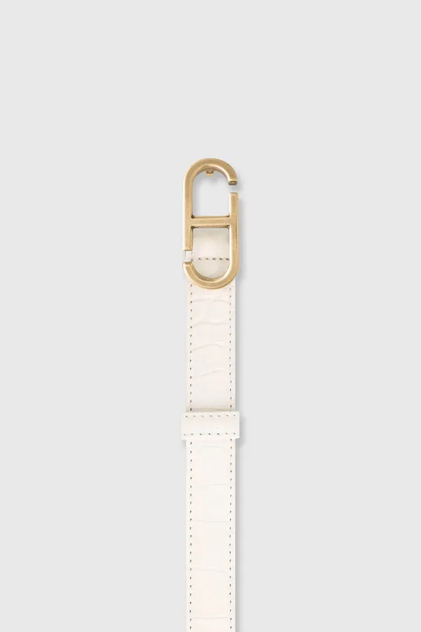 Lederriemen für Damen „Trophy“ in Off-White mit Krokoprägung und Messingschnalle