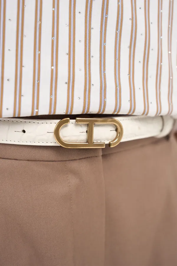 Lederriemen für Damen „Trophy“ in Off-White mit Krokoprägung und Messingschnalle