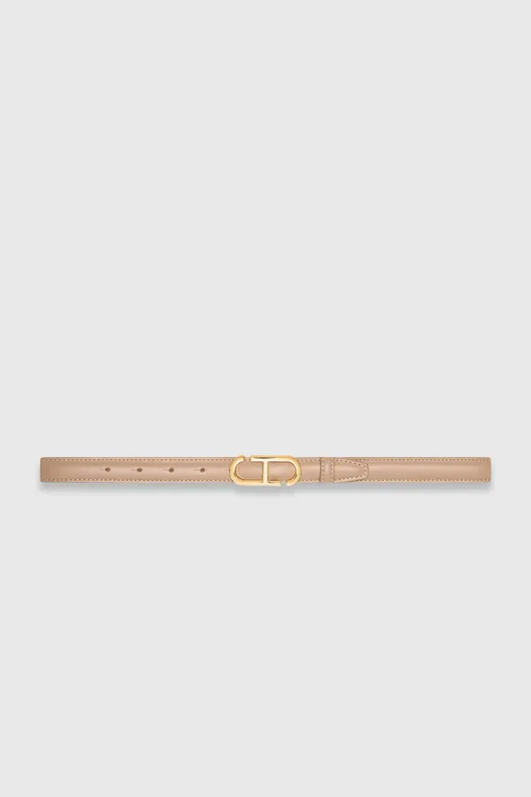 Lederriemen für Damen, Trophy, taupe, mit goldener Schnalle
