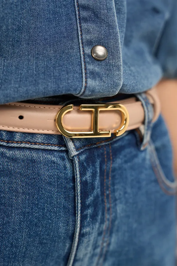 Lederriemen für Damen, Trophy, taupe, mit goldener Schnalle