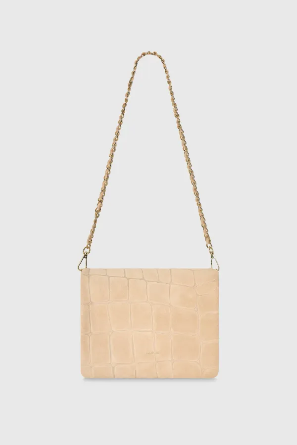 Leder-Wildleder-Umhängetasche, beige, Croco, Skylar
