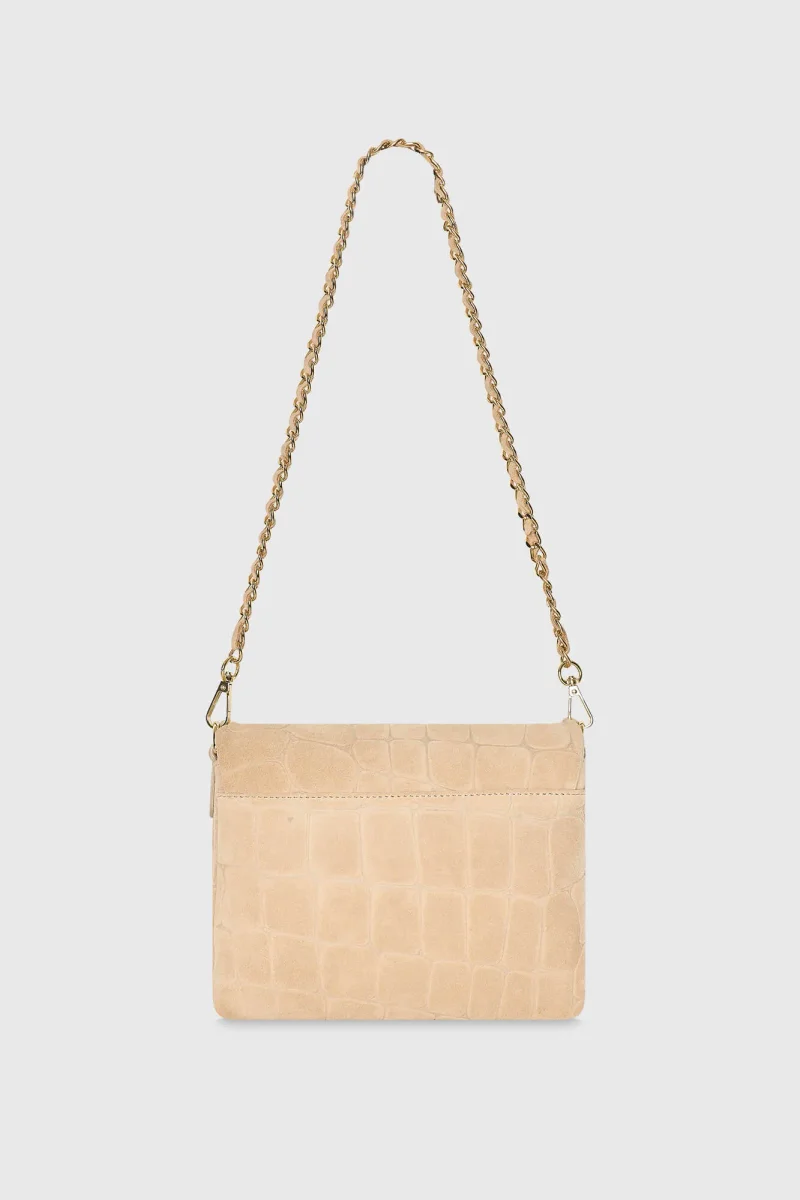 Leather Suede Shoulder Bag, Beige Croco Skylar