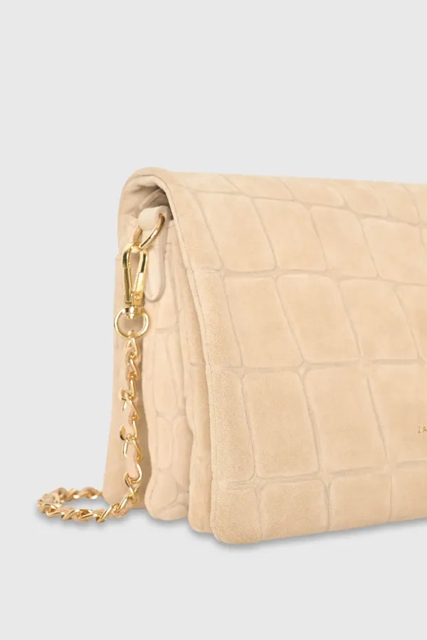 Leder-Wildleder-Umhängetasche, beige, Croco, Skylar