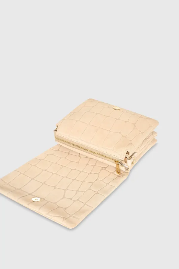 Leder-Wildleder-Umhängetasche, beige, Croco, Skylar