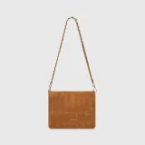 Leren Suede Schoudertas Tas Camel Croco Skylar