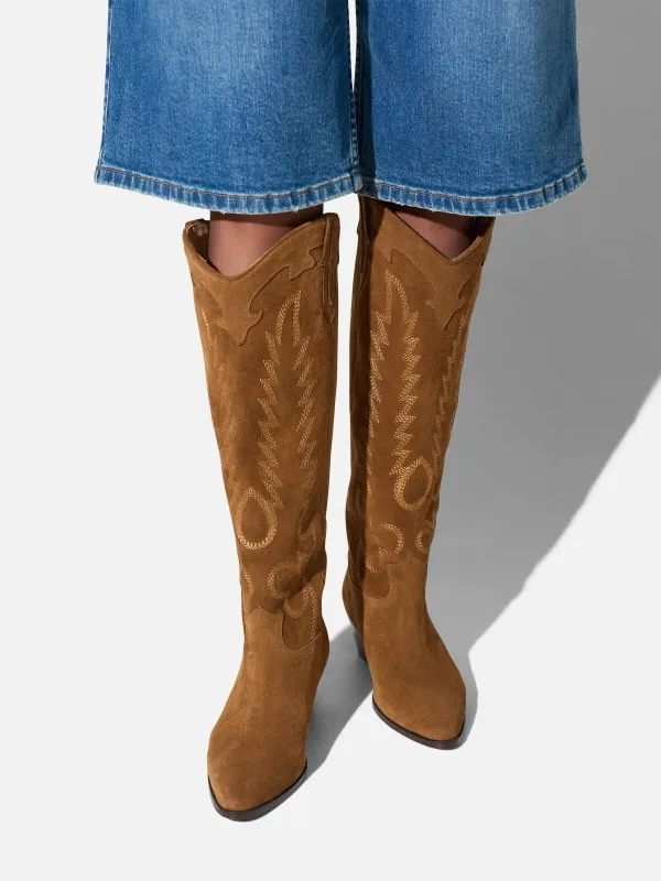 Leren Western Laars Dames Hayden Suede Cognac