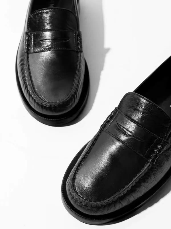 Leren Penny Loafer Dames Sevan Zwart