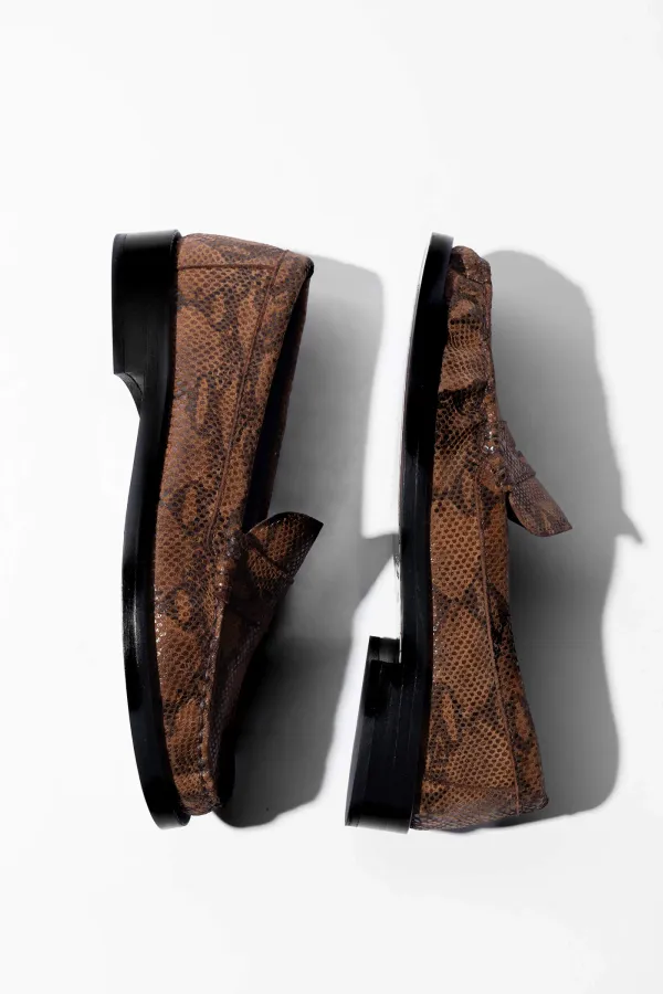 Leren Penny Loafer Dames Sevan Slangenprint