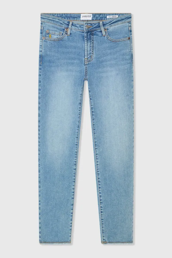 Mom-Jeans für Damen, mittlere Leibhöhe, Cooper-Blau 786