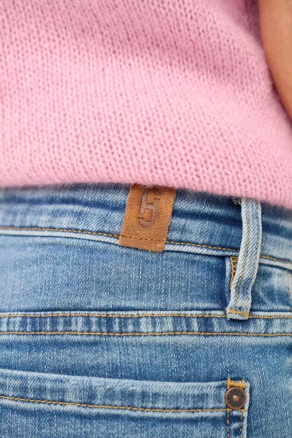 Mom-Jeans für Damen, mittlere Leibhöhe, Cooper-Blau 786