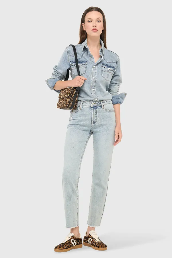 Mom-Jeans für Damen, mittlere Leibhöhe, Stretch, Cooper-Blau, 565