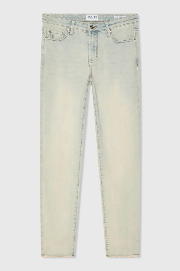 Mom-Jeans für Damen, Stretch, mittlere Leibhöhe, Cooper-Blau 004