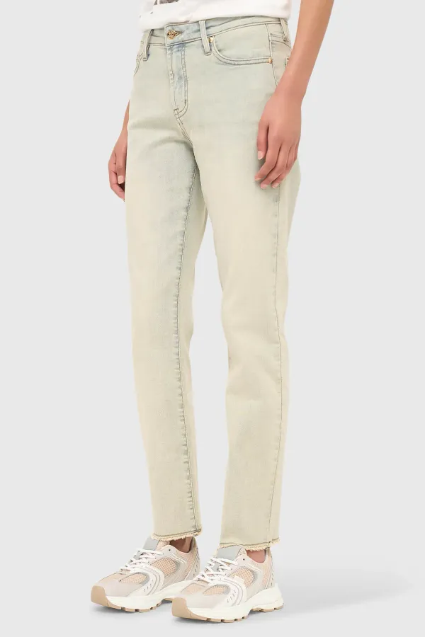 Mom-Jeans für Damen, Stretch, mittlere Leibhöhe, Cooper-Blau 004