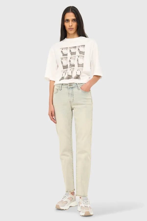 Mom-Jeans für Damen, Stretch, mittlere Leibhöhe, Cooper-Blau 004