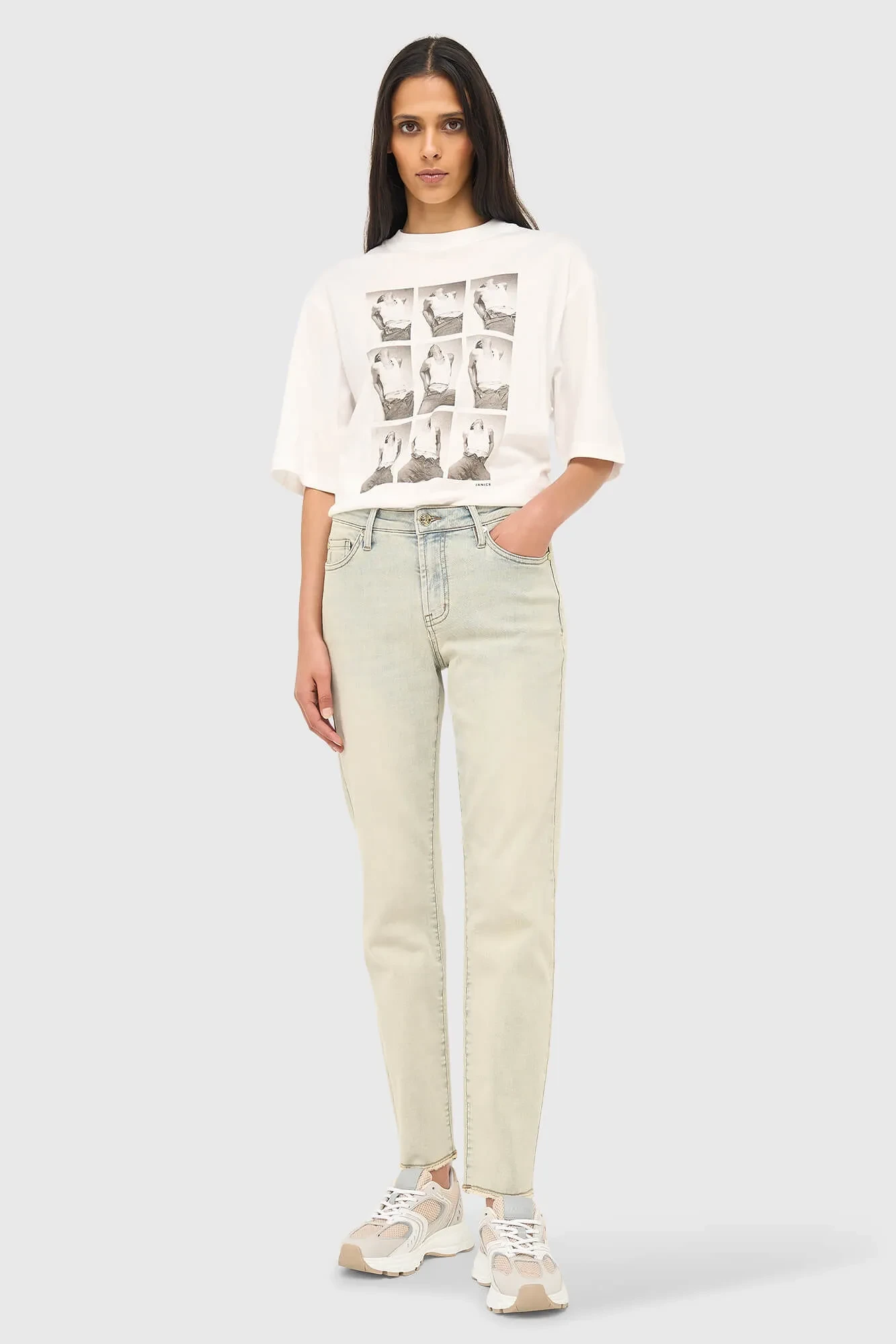 Mom-Jeans für Damen, Stretch, mittlere Leibhöhe, Cooper-Blau 004