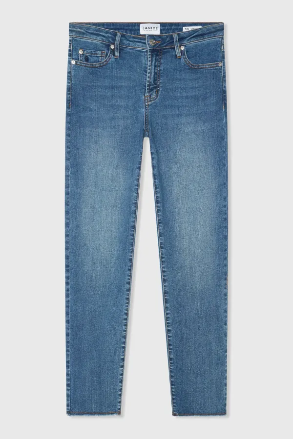 Mom-Jeans für Damen, Stretch, mittlere Leibhöhe, Cooper-Blau 932