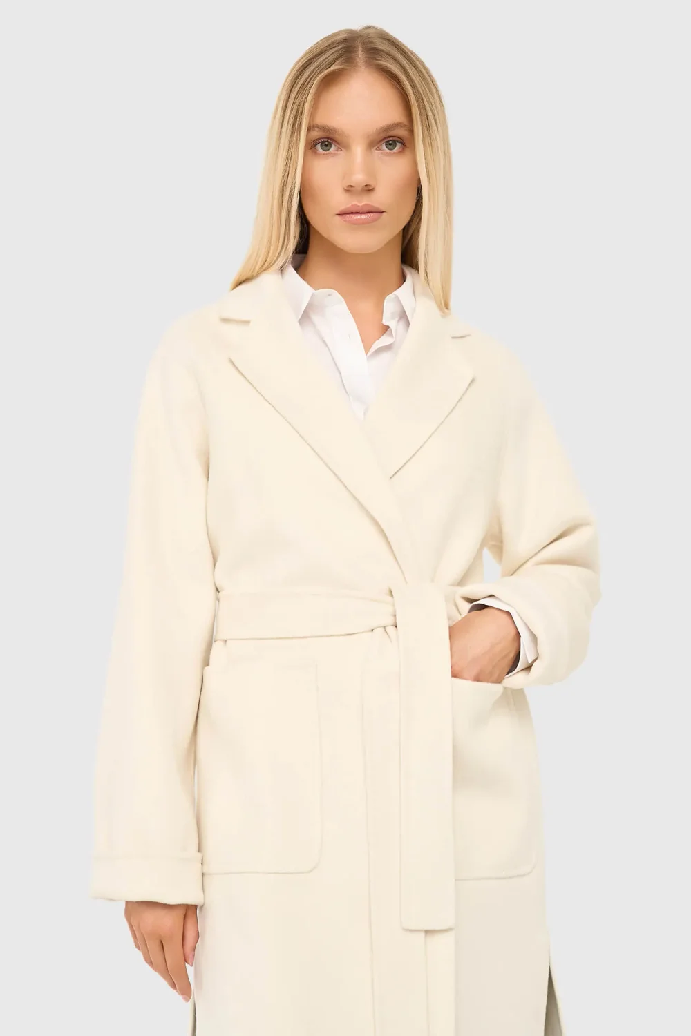 Women's Long Double-Faced Cashmere Coat, Jules, Off-White