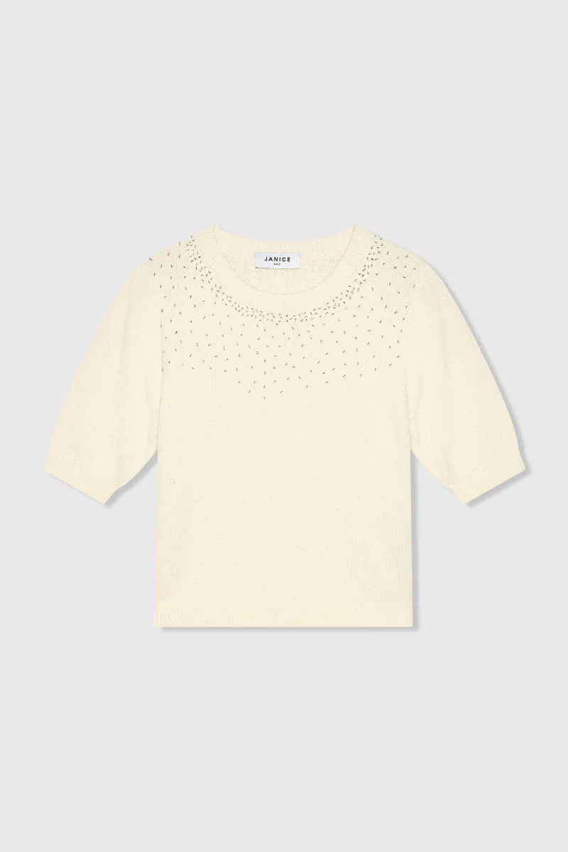 Off-White Cotton Women's Sweater with Rhinestones by Barret