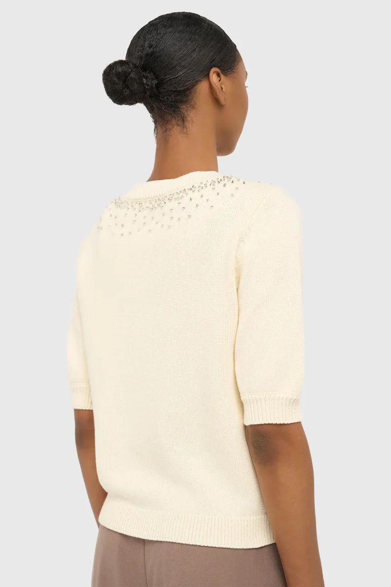 Off-White Cotton Women's Sweater with Rhinestones by Barret