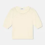 Off White Katoenen Dames Truitje Met Steentjes Barret