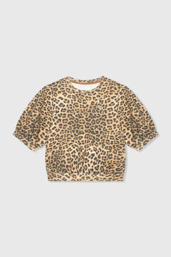 Damen-Sweatshirt mit Leopardenmuster, Puffärmel, Baumwolle, Corey