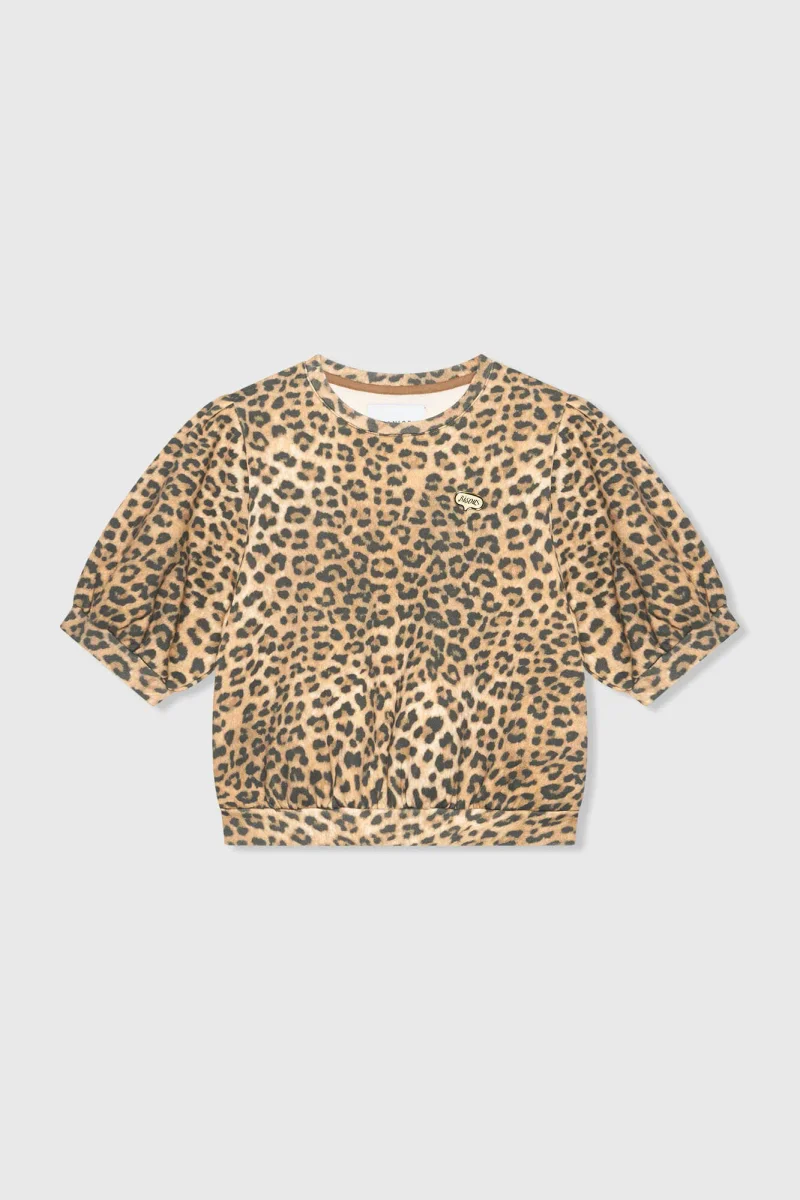 Damen-Sweatshirt mit Leopardenmuster, Puffärmel, Baumwolle, Corey